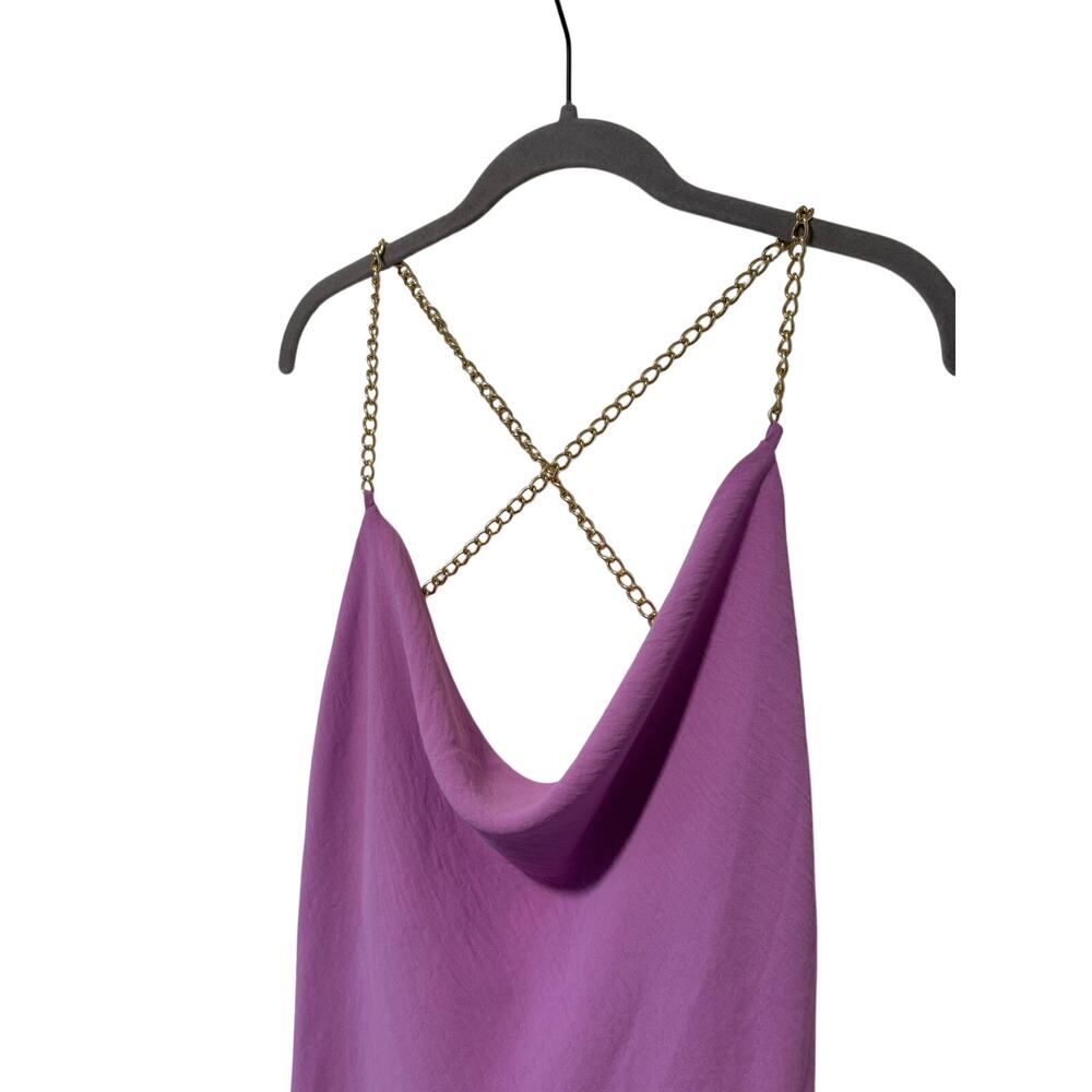 Amaram Purple Chain Strap Cowl Neck Slip Dress Women’s Medium Satin Look NWT - Picture 4 of 8